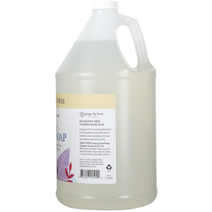 Ginger Lily Farms Botanicals All-Purpose Foaming Hand Soap Refill, Fragrance Free, 100% Vegan & Cruelty-Free, Unscented, 1 Gallon (128 Fl.Oz)