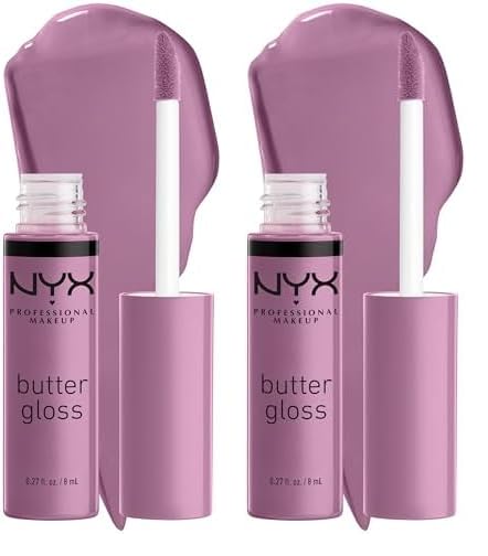 NYX PROFESSIONAL MAKEUP Butter Gloss, Non-Sticky Lip Gloss - Marshmallow (Muted Lilac) (Pack of 2)
