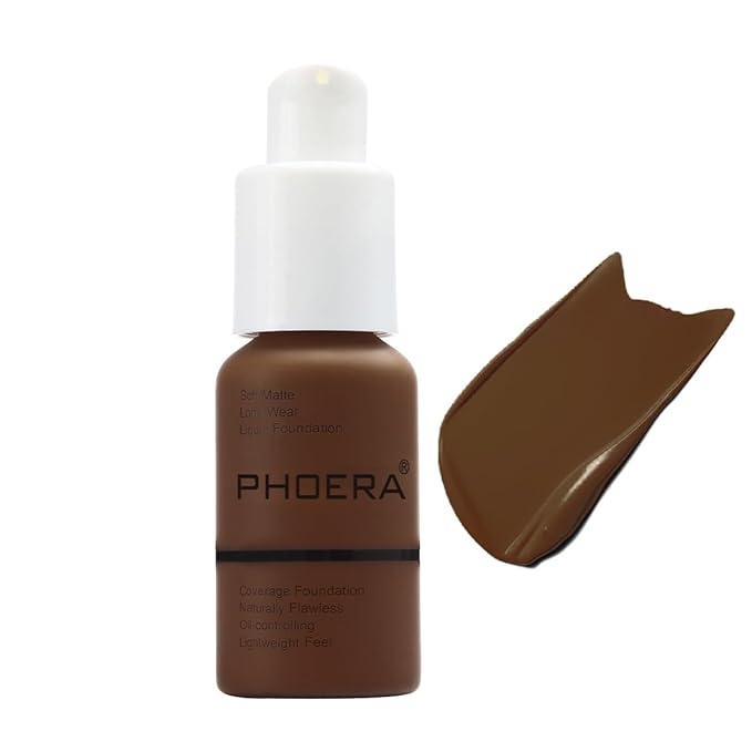 PHOERA Foundation,Flawless Soft Matte Liquid Foundation 24 HR Makeup.1pcs-114# Ebony