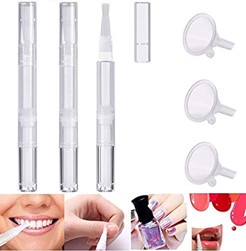 3 Pack 3 ml Transparent Twist Pens Empty Nail Oil Pen with Brush Tip, Cosmetic Lip Gloss Container Applicators Eyelash Growth Liquid Tube With 3 Pack Funnels for Women Female Girls