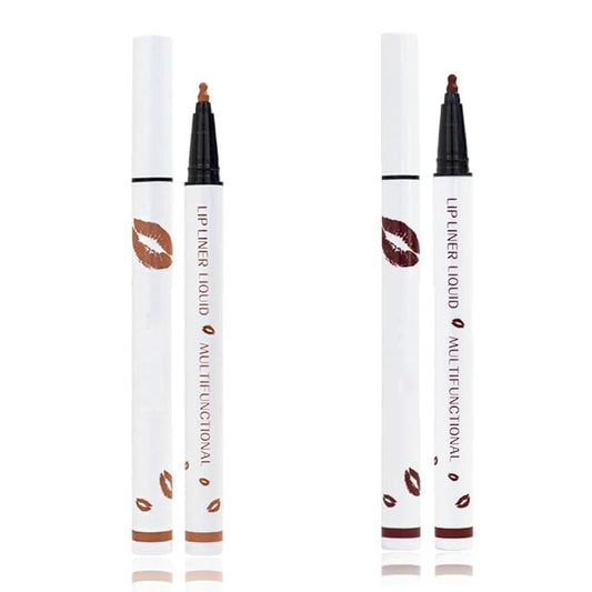 Longwear Liquid Lip Liner, Matte Lip Tint Stain Marker Pen, 2 in1 Liquid Lipstick & Lip Liner Pencil, Long Lasting Waterproof Lip gloss for Women, Fuller Lips Makeup (05+06)