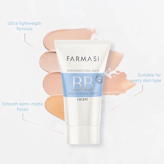 FARMASi Make Up BB Cream Beauty Balm, Full-Coverage Foundation, Concealer, Moisturizer BB Cream for All Skin Types, 1.7 fl. oz. / 50 ml (Light)