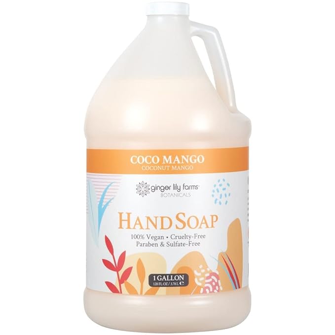 Ginger Lily Farms Botanicals All-Purpose Liquid Hand Soap Refill, Coco Mango, 100% Vegan & Cruelty-Free, Coconut Mango Scent, 1 Gallon (Pack of 4)