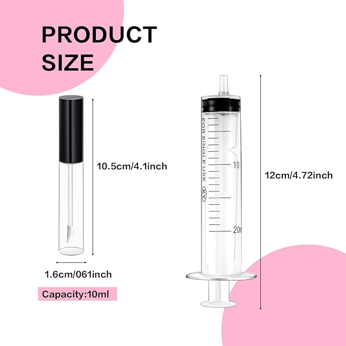 Bercoor 30 Pack Lip Gloss Tube, 10ml Empty Refillable Lip Balm Bottle Clear Plastic Lip Gloss Container with Rubber Stoppers for DIY Makeup, Personal Cosmetic, Black, Sliver and Pink