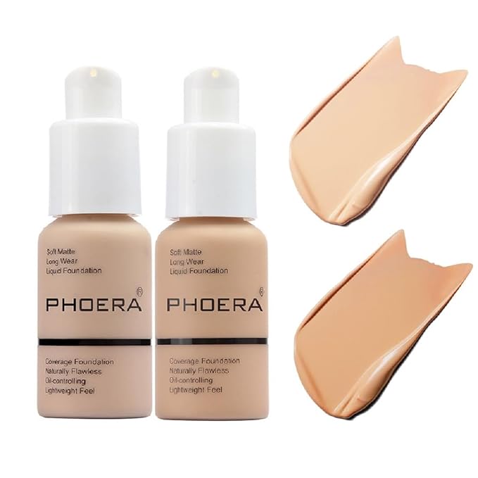 2 Pack PHOERA Foundation 102# Nude and 104# Foundation Makeup.
