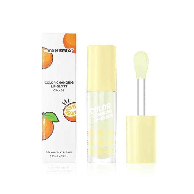 VANERIA Color Changing Lip Gloss,Clear to Pink,Fruit Flavoured Lip Changing Lip Gloss,PH Lip Color,Long Lasting Moisturizing(3.5ml/0.11Fl.Oz) (Oranges)