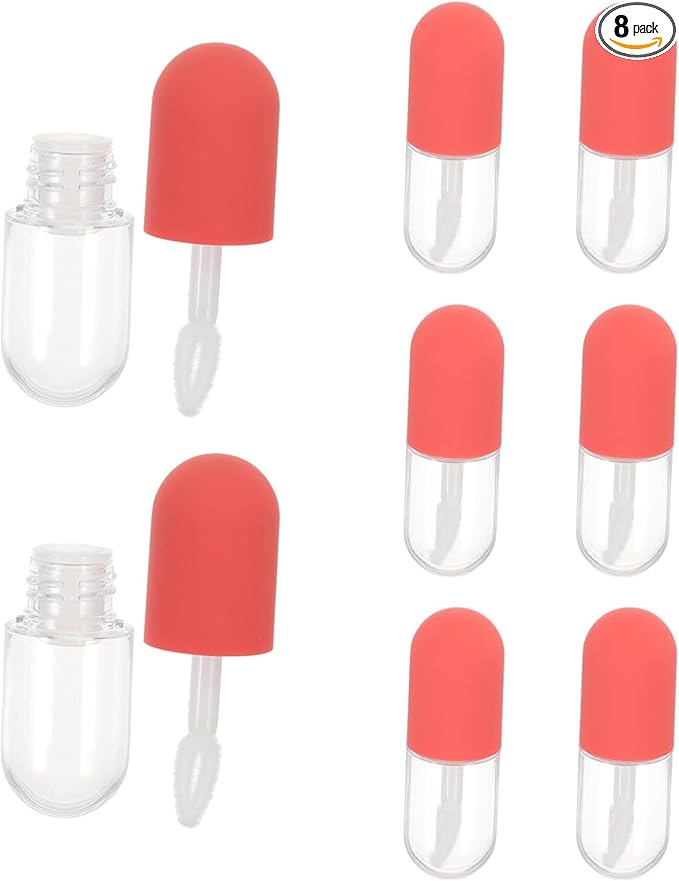 Capsule Shaped Mini Lip Gloss, Shaped Lip Gloss Bottles, Refillable Lip Balm Bottles Containers, Cosmetic Dispenser Beauty Tool Mini Sample Bottle for Women, Girl (8 Pcs, 4.5ml)