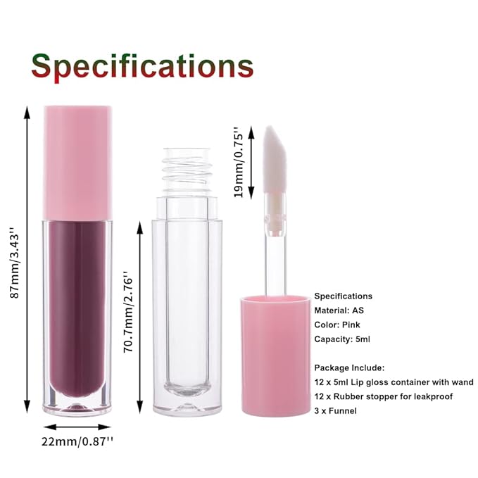 YITOU 12PCS Lip Glaze Bottle Empty 5ml, Transparent Glaze