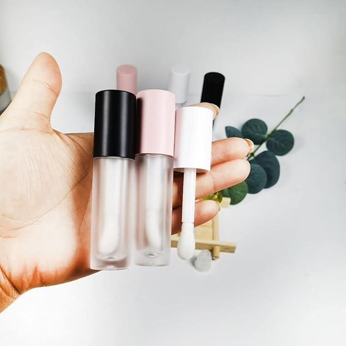 COSIDEA 24 pcs 5ml empty big brush lip gloss tube with stopper (Frosted bottle, Pink cap)