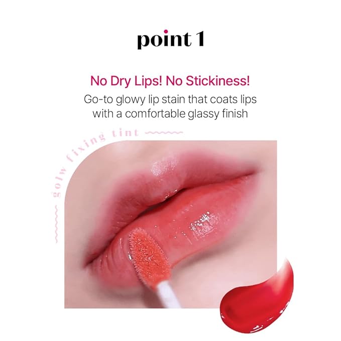 ETUDE Glow Fixing Tint #6 Peach Blended | Non-Sticky Glossy Shine Lip Stain | Fills up with Comfortable Moisture | Tints for Dry Lips