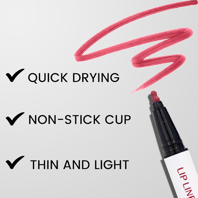 evpct Longwear Liquid Lip Liner Stain Marker Pen Long Lasting Waterproof, Pink Red Matte Semi Permanent 24 Hour Lip Liner and Lipstick Combo, Korean Color Stay Lipliner All Day, Lips Stain peel off