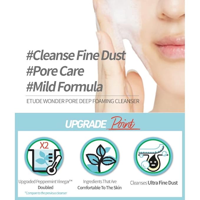 ETUDE Wonder Pore Cleanser 150g (5 fl. Oz) 21AD | Kbeauty | Deep Foam Cleanser for Sensitive Skin to Balance Sebum Level, Clean Dirt and Impurities in Pores | Ultra Mint Vinegar for a Fresh Finish