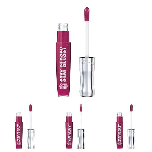 Rimmel Stay Glossy Lip Gloss - Non-Sticky and Lightweight Formula for Lip Color and Shine - 400 Berry Bad, .18oz (Pack of 4)