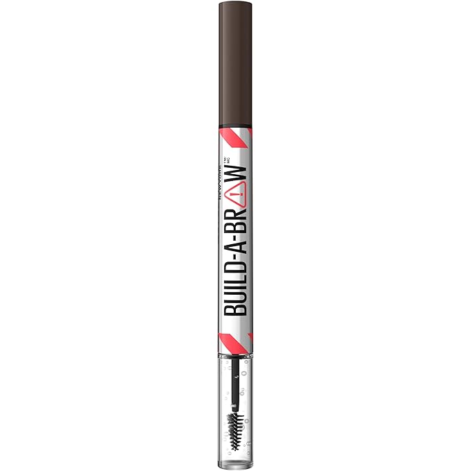 Maybelline Build-A-Brow 2-in-1 Brow Pen and Sealing Eyebrow Gel, Eyebrow Makeup for Real-Looking, Fuller Brows, Deep Brown, 1 Count