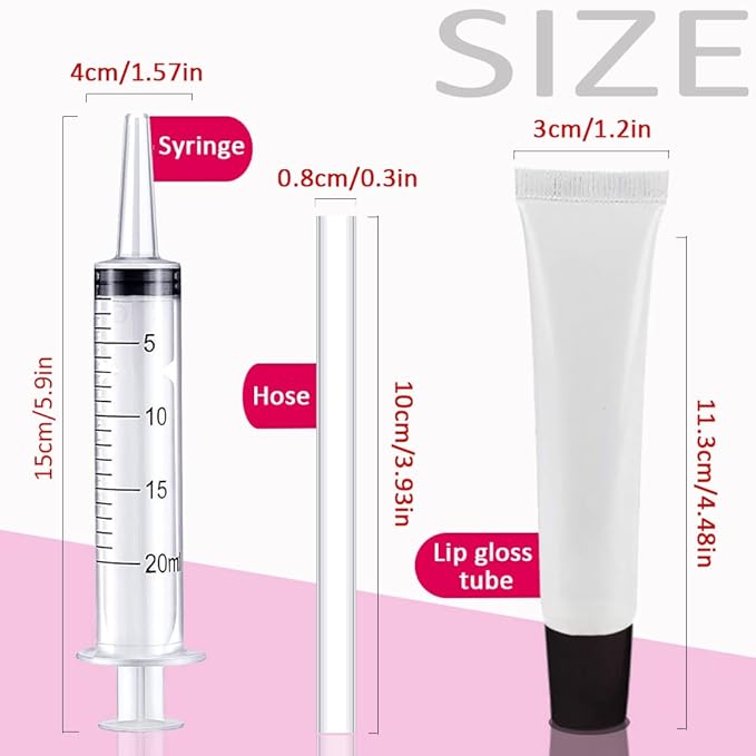 AMORIX 50PCS Lip Gloss Tubes 20ml Black Cap Lip Gloss Containers Empty Lip Balm Tubes Cosmetic Lipgloss Tubes + 2 x 20ml Syringes Tag Labels for DIY Lip Gloss Base Glitter