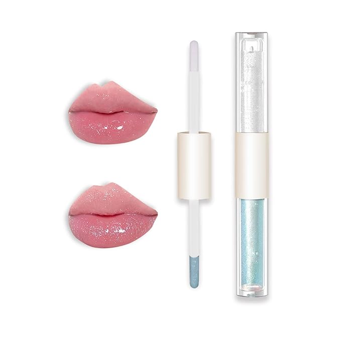 KWOLYKIM 2 In 1 Double Mirror And Matte Lip Gloss, Hydrating Lip Gloss with Essential oil, Liquid Shine Glossy Lip Tint, Hydrated & Fuller-looking Lips, Long-Lasting Sweet Lip Glaze