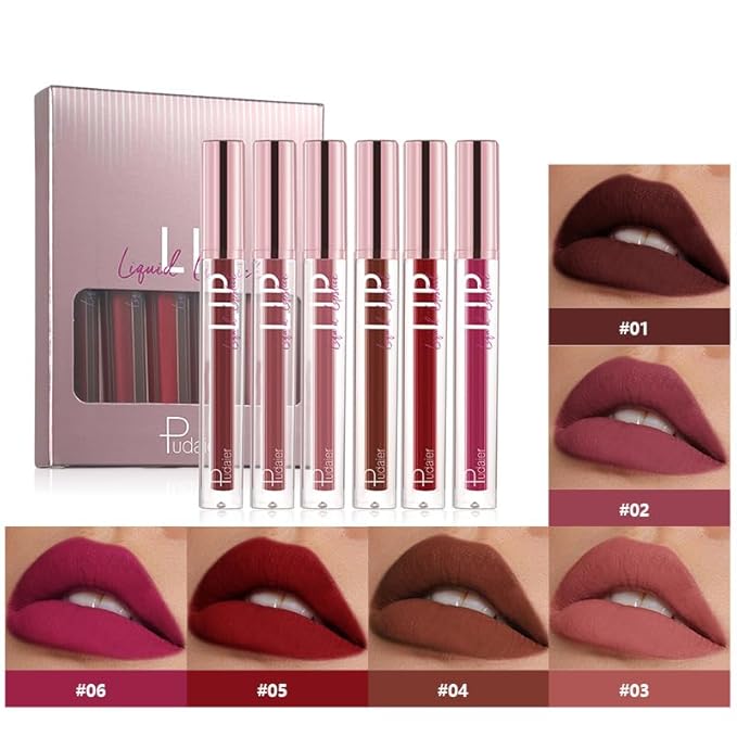 6-Color Lip Glaze Set, Matte Cream Lipstick, Pearlescent Glaze