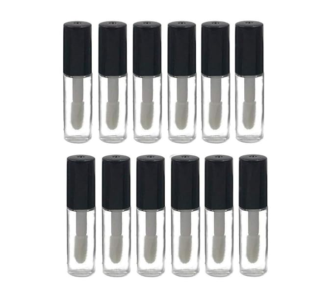 12Pcs 1.2ml Mini Empty Refillable Clear Plastic Lip Gloss Tubes Cosmetic Makeup Sample Packing Storage Container Vial Pot(Black)