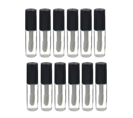 12Pcs 1.2ml Mini Empty Refillable Clear Plastic Lip Gloss Tubes Cosmetic Makeup Sample Packing Storage Container Vial Pot(Black)