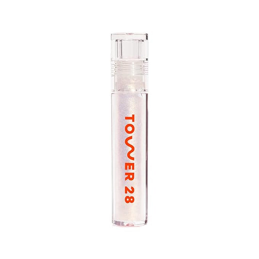 Tower 28 ShineOn Lip Jelly, MAGIC, Non-Sticky, Hydrating Vegan Lip Gloss in Clear with Gold Shimmer, Moisturizing Apricot and Raspberry Seed Oil, Clean, Cruelty Free