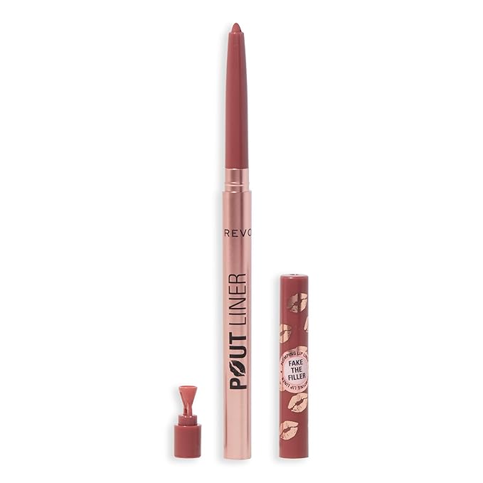 Revolution Beauty, Pout Bomb Plumping Lip Liner, Long Lasting Lip Shaper with Hyaluronic Acid & Vitamin E, Vegan & Cruelty-Free, Cool Deep Nude