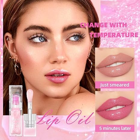 Magic Color Changing Moisturizing Lip Glow Oil Plumping Glimmer Glow Lipstick,Long Lasting Moisturizing Non-sticky Fresh Texture Lip Oil, Hydrating Lip Gloss Lip Balm Transparent Lip Care(2PCS)