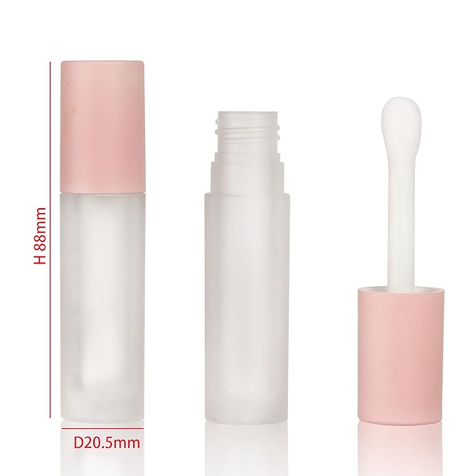 COSIDEA 24 pcs Empty 5ml big brush Frosted lip gloss tube White round lipgloss tubes container with big doe foot wand