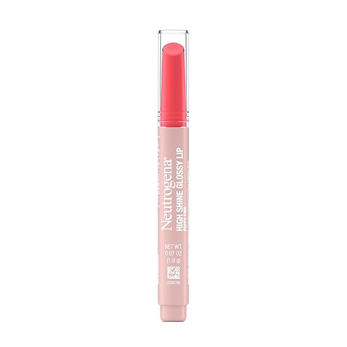Neutrogena High Shine Glossy Lip with Maracuja Oil + Vitamins & Antioxidant Vitamin E, Nourishing Glossy Lip, Non-Retractable, Pigmented For Buildable Color, Poppy Pink, 0.07 oz