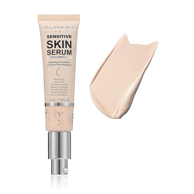 PHOERA Essence Foundation,Hydrating Waterproof and Light Long Lasting (N01 Porcelain)
