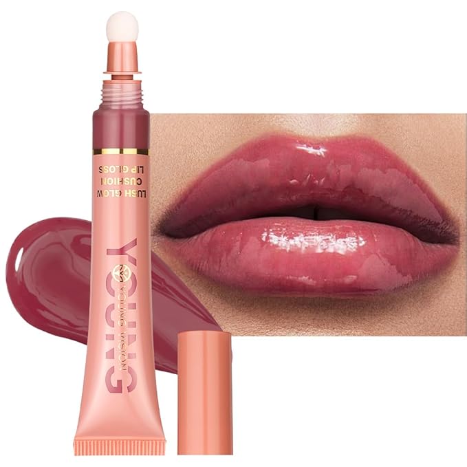 YOUNG VISION Hydrating Liquid Lipstick & Gloss Tint, Oil Infused, Cushion & Puff Applicators, Versatile Nude to Red Shades,Labial Liquido & Brillo Labial