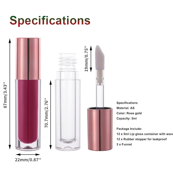 YITOU 12PCS Lip Glaze Bottle Empty 5ml, Transparent Glaze