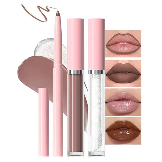 3-in-1Deep Purple Brown Matte Lip Stain Kit | Waterproof Lip Liner + Hydrating Matte Lip Gloss + Nourishing Lip Oil | Long Lasting Plumping to Create Perfect Lip Makeup.12#