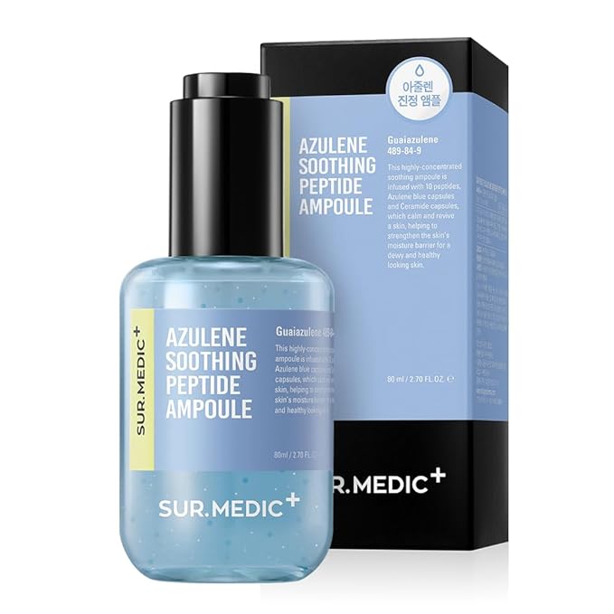 SURMEDIC AZULENE Moisturizing Soothing Ampoule, Hydrating Calming Relief Facial Serum for Dry Face, Sensitive Skin, Barrier Repair, Korean Skin Care 80ml, 2.7 oz