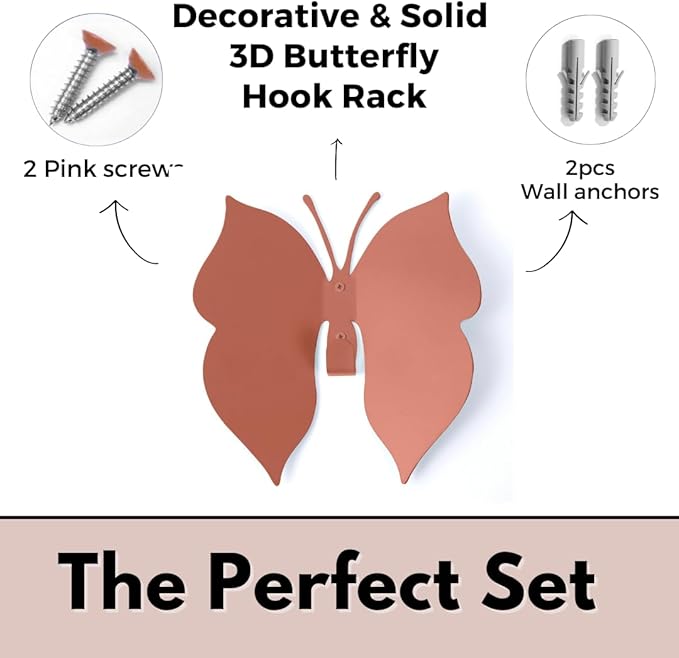 Butterfly 3D Blush Pink Butterfly Wall Hooks: Girl’s 2 Hangers