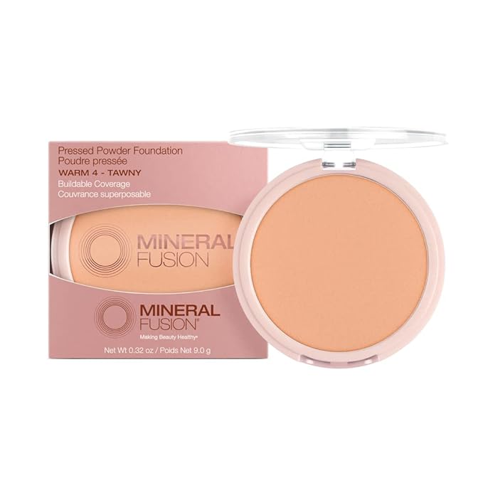 Mineral Fusion Pressed Powder Foundation, Warm 4 - Hypoallergenic, Cruelty-Free, 0.32 Oz