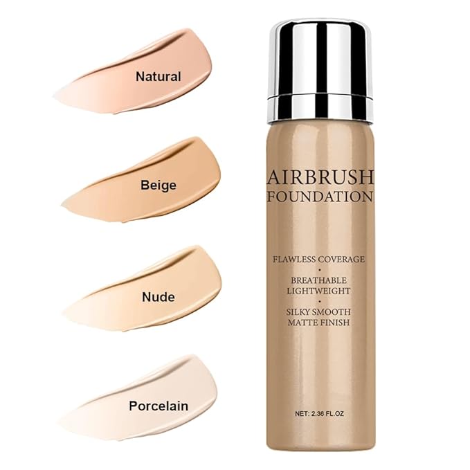 Airbrush Foundation Makeup Spray, Long Lasting Waterproof Full (#2 Beige) 2.36oz