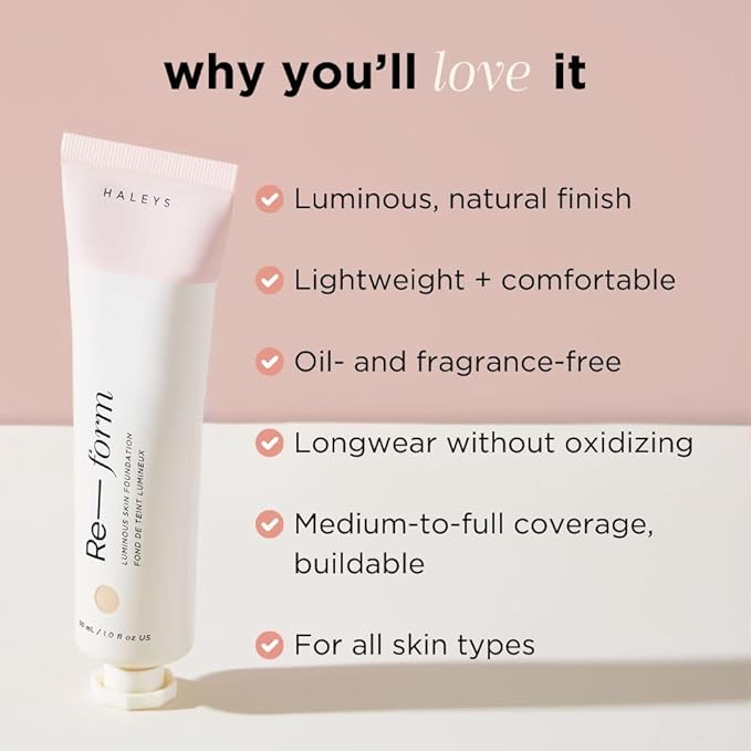 HALEYS Re-form Luminous Skin Foundation, VEGAN + CRUELTY-FREE, types (3.25)