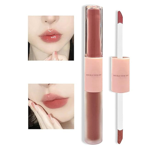 KWOLYKIM 2 In 1 Double Mirror And Matte Lip Gloss, Hydrating Lip Gloss with Essential oil, Liquid Shine Glossy Lip Tint, Hydrated & Fuller-looking Lips, Long-Lasting Sweet Lip Glaze