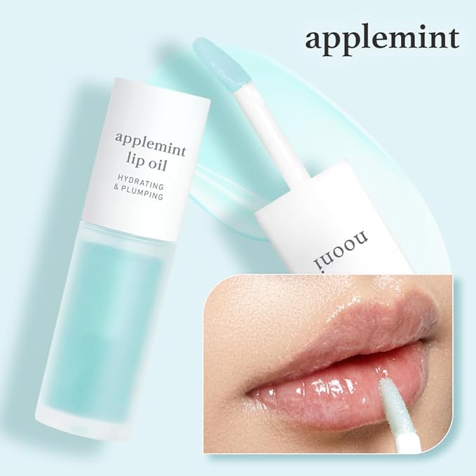 NOONI Korean Hydrating Lip Oil - Applemint | Long-Lasting, Moisturizing, Plumping, Revitalizing for Dry Lips, Waterproof, No Peel Off, Hydrating, Nourishing Crystal Clear, 0.12 FL Oz