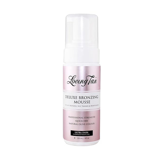 Loving Tan Deluxe Bronzing Mousse, Ultra Dark-Streak Free, Natural looking, Professional Strength Sunless Tanner- Up to 5 Self Tan Applications per Bottle, Cruelty Free, Naturally Derived DHA- 4 FL Oz