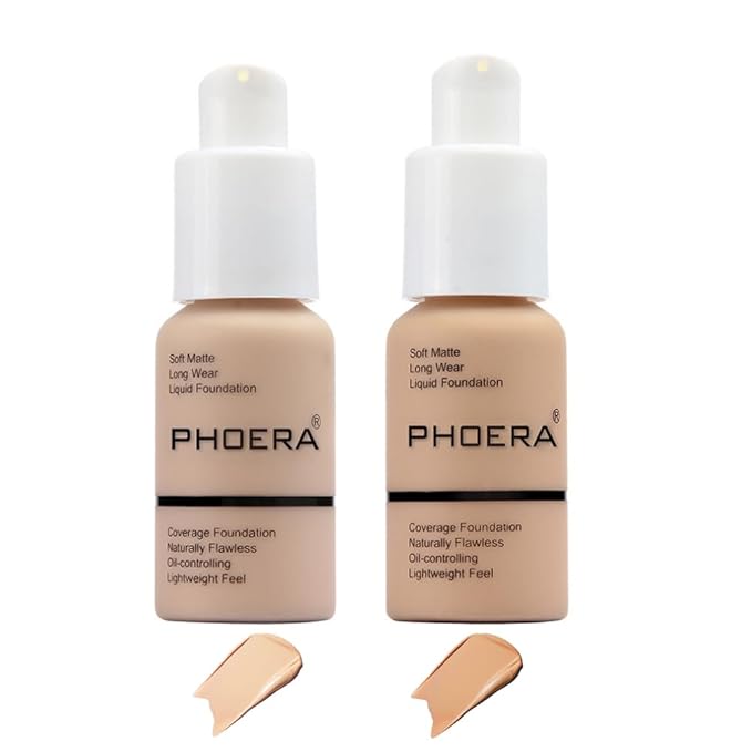 2 Pcs Phoera Foundation Makeup 102 and iquid Flat Top 104 L