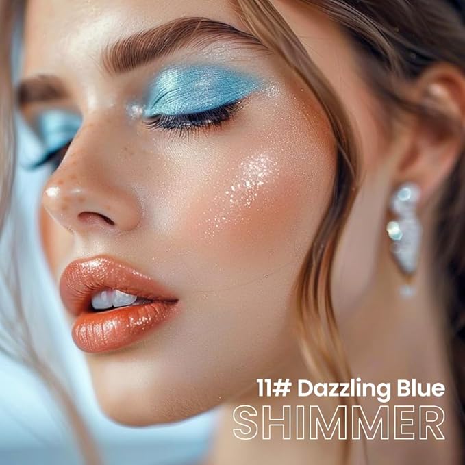 evpct Dazzling Blue Shimmer Cream Eye Shadow Brightener Sticks Set for Eyes, Blue Shimmery Matte Pencil Eye shadow Applicator Stick Pen Palette Makeup Waterproof sombras en crema para ojos 11#