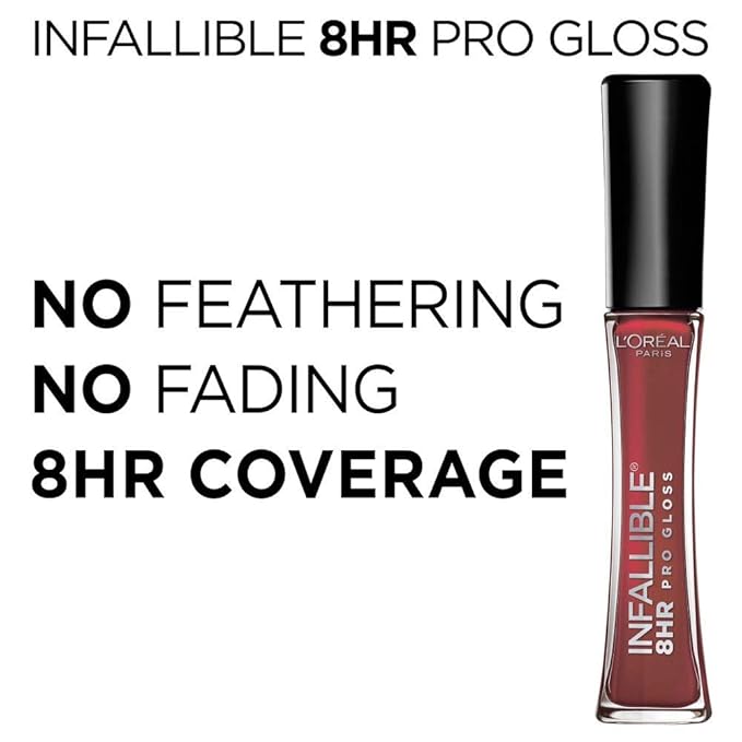 L’Oreal Paris Makeup Infallible 8 Hour Hydrating Lip Gloss, Cherry Flash, 0.21 Fl Oz