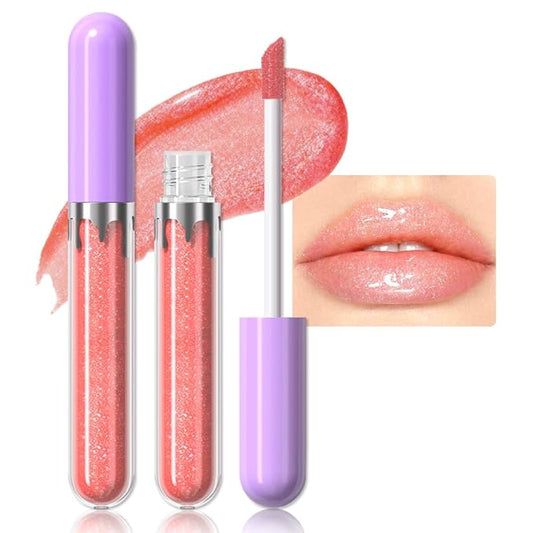 Glitter Liquid Lip Gloss,Peach Shimmer Lipstick, Waterproof Shimmer Lip Stain Lip Glaze, High Shine Long Lasting Shiny Lip Color Makeup 02#