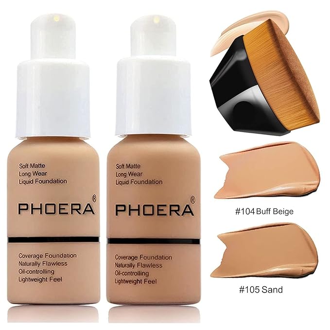 2 Pcs Liquid Foundation Full Coverage 24HR Matte Flat Top 30ml