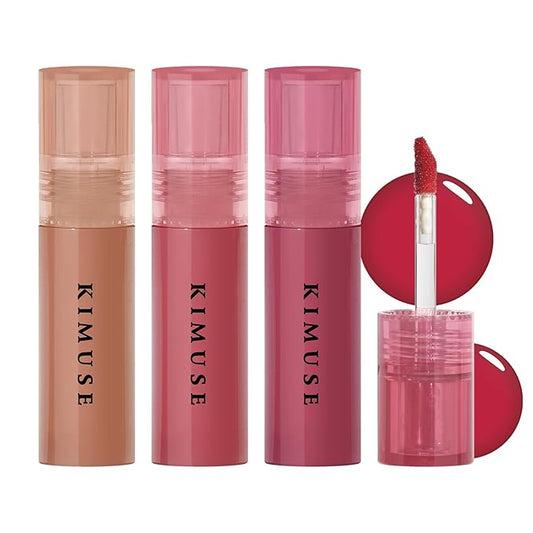 KIMUSE Gleamy Gloss Lip Stain Set, Long-lasting Lightweight Glow Lip Tint, Non-sticky Moisturizing Juicy & Glossy Finish
