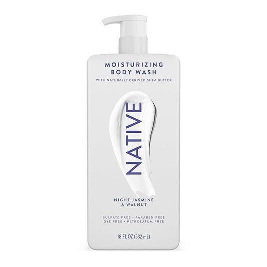Native Moisturizing Body Wash Contains Naturally Derived Ingredients | For Women & Men, Sulfate, Paraben, & Dye Free Leaving Skin Soft and Hydrated | Night Jasmine & Walnut 18 oz