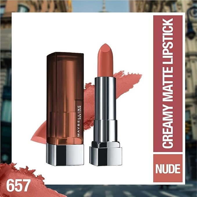 Maybelline Color Sensational Lipstick, Lip Makeup, Matte Finish, Hydrating Lipstick, Nude, Pink, Red, Plum Lip Color, Nude Nuance, 1 Count