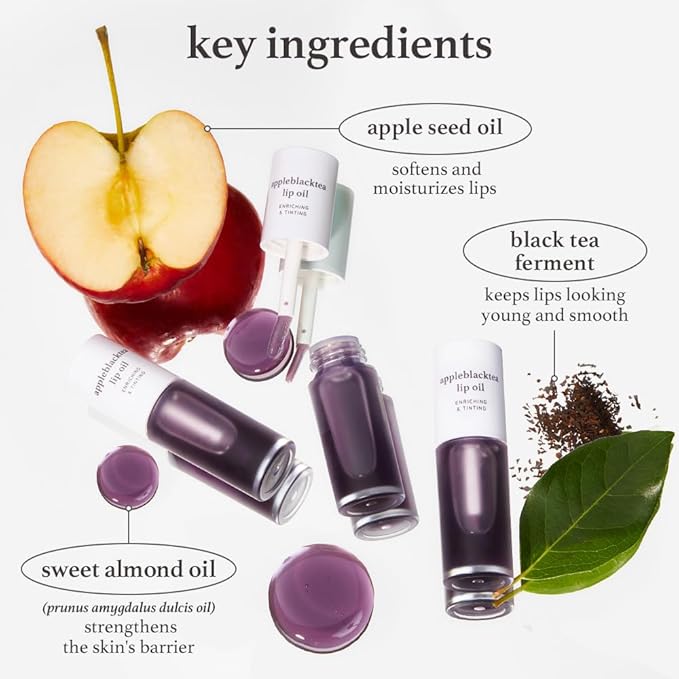 NOONI Korean Hydrating Lip Oil - Appleblacktea | Long-Lasting, Moisturizing, Plumping, Revitalizing for Dry Lips, Waterproof, No Peel Off, Hydrating, Nourishing Crystal Clear, 0.12 FL Oz