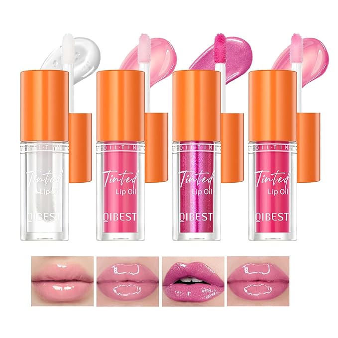 4Pcs Hydrating Lip Glow Oil,Moisturizing Lip Oil Big Hydrating